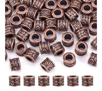 Craftdady 50Pcs Red Copper Large Hole Column Tube Spacer Beads 8.5x7mm Tibetan Metal European Loose Charm Beads for Jewelry Making Hole: 5mm