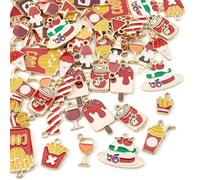 Craftdady 56Pcs Metal Food Charms Mixed Enamel Cherry Cake Bottle Ice Cream Chips Wine Glass Pendants Dessert Drink Charms for DIY Craft Bracelet Necklace Earring Key Chains Jewelry Making