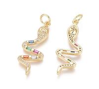 Craftdady 5Pcs Golden Color Snake Bead Charms Snake Cobra Pendant with Colorful Cubic Zirconia for DIY Necklace Jewelry Making