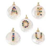 Craftdady 5pcs Letter Natural Cultured Freshwater Pearl Pendants Vowel Letter A E I O U Dangle Charms Pearls Alphabet Necklace Pendants 17-23 mm for DIY Craft Jewelry Making