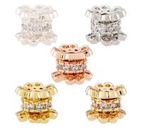 Craftdady 5pcs Multi-colored Cubic Zirconia Beads, 5.8 x 5 mm, Art Deco Style, Unisex, Antique Theme, Brass, Round Stones, True Charm Compatibility