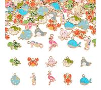 Craftdady 60 Pcs Ocean Theme Alloy Enamel Pendants Colorful Sea Animal Charms Octopus Whale Tortoise Cute Dangle Earring Pendants Craft Metal Charms for DIY Bracelet Necklace Keychain Making