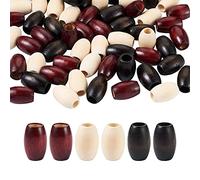 Craftdady 60Pcs Natural Wood Large Hole Beads Wooden Oval Spacers European Charm Beads 30mm for Bracelet Necklace Jewelry Macrame Crafts Making Hole: 9-10mm