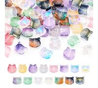 Craftdady 64 Pcs Cute Cat Glass Beads Mini Gradient Cat Head Spacer Beads Bulk Lovely Cat Crystal Glass Beads for Jewelry Making DIY Necklace Bracelet Crafts