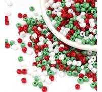 Craftdady 6500pcs 8/0 Glass Seed Beads 3mm Small Pony Rondelle Beads Czech Glass Spacers White Red Green for DIY Crafting Jewelry Finger Ring Making