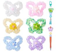 Craftdady 6Pcs Acrylic Butterfly Flower Focal Beads for Pens Butterfly Shaped Beads with Glitter Sequins Colorful Animals Spacer Bead for DIY Craft Beadable Pens Jewelry Making, 6 Colors