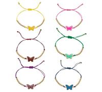 Craftdady 6pcs Adjustable Braided Bracelets with Butterfly Link Charms Nylon Cord String Bracelets for DIY Craft Boho Friendship Bracelet Jewelry Making