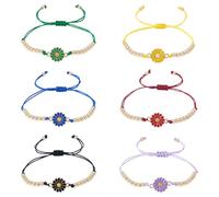 Craftdady 6pcs Adjustable Braided Bracelets with Daisy Flower Link Charms Nylon Cord String Bracelets for DIY Craft Boho Friendship Bracelet Jewelry Making