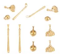 Craftdady 6Pcs Baseball Theme Pendants Stainless Steel Sports Baseball Bat Palm Ball Charms Golden Metal Game Charms 3 Styles for DIY Ballgame Bracelets Necklaces Jewelry Making