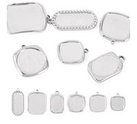 Craftdady 6Pcs Stainless Steel Rectangle Oval Square Pendants Cabochon Settings Bezel Pendant Blanks 6 Styles Metal Pendant Trays for DIY Crafting Photo Earring Necklace Jewelry Making