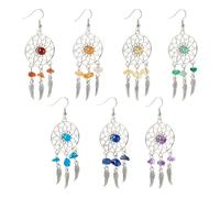 Craftdady 7 Pair Dream Catcher Earrings Dangle Drop Earring for Women Suncratcher with Wing Stone Earring Fashion Brass Metal Earring Boho Wing Earring for Jewelry Finding, Metal, No Gemstone