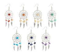 Craftdady 7 Pair Dream Catcher Earrings Dangle Drop Earring for Women Suncratcher with Wing Stone Earring Fashion Brass Metal Earring Boho Wing Earring for Jewelry Finding, Metal, No Gemstone