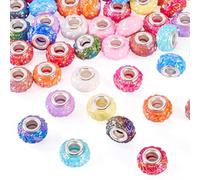 Craftdady 78pcs European Large Hole Beads fits Bracelets Rondelle Big Hole Spacer Beads Colorful Slider Charms with Silver Color Brass Cores 14x9 mm for DIY Craft Necklace Jewelry Making