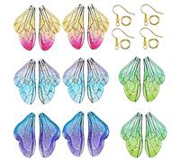 Craftdady 8 Pairs Butterfly Wing Resin Charms Colorful Fairy Wing Charms Cute Insect Wings Pendants with Jump Rings Earring Hooks for Earring Jewelry Making