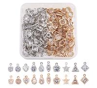 Craftdady 80pcs Cubic Zirconia Crystal Charms 10 Styles Geometric Tiny Rhinestone Diamante Pendants with Mixed Colors Metal Frame for Necklace Earring Jewelry Making