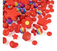 Craftdady 92pcs Red Theme Silicone Focal Beads for Bracelets Round Star Rose Flower Octagon Heart Leaf Bowknot Cross Silicone Rubber Beads for Pen Soft Loose Spacer for Jewelry Making 12-35 mm