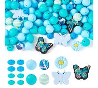 Craftdady 96 Pcs Silicone Focal Beads Set Round Rondelle Rubber Beads Bulk Mini Rose Daisy Flower Silicone Bead for Keychains Bracelet Crafts DIY Ballpoint Pen Jewelry Making, Turquoise