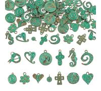 Craftdady Antique Bronze Pendants Green Patina Charms Tibetan Style Dangle Charm Kit for DIY Bracelets Earring Jewelry Making, Non-Precious Metal, No Gemstone