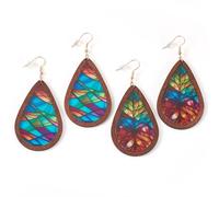 Craftdady Bohemian Earrings for Women Colorful Dangle Earrings Vintage Lightweight Drop Earrings, Acrylic Wood, No Gemstone
