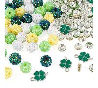 Craftdady Enamel Lucky Four Leaf Clover Charms Resin Rhinestone Spacer Beads Brass Rondelle Beads for Necklace Bracelet Earring DIY Jewelry Craft, Enamel Rhinestone Resin, No Gemstone