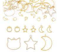 Craftdady Golden Open Back Bezel Pendants Blank Hollow Pressed Frame Charms for DIY Craft Resin Jewelry Pendants Making, Non-Precious Metal, No Gemstone