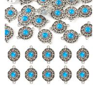 Craftdady Tibetan Style Turquoise Stone Charms Antique Silver Western Connector Charms Deep Sky Blue Alloy Pendants for Bohemian Earring Necklace Making DIY Crafts, Resin, No Gemstone