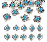 Craftdady Tibetan Style Turquoise Stone Charms Antique Silver Western Connector Charms Deep Sky Blue Alloy Pendants for Bohemian Earring Necklace Making DIY Crafts, Resin, No Gemstone