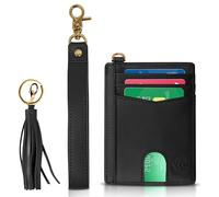 Crafted Charlie The Isla - Premium Full Grain Leather Wristlet Wallet with RFID Protection, Easy Access Pull Tab, and Leather Tassel - Perfect for Minimalist Living and Everyday Use, Jet Black