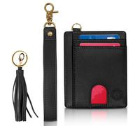 Crafted Charlie The Isla SL - Premium Full Grain Leather Wristlet Wallet with RFID Protection, Easy Access Pull Tab, and Leather Tassel - Perfect for Minimalist Living and Everyday Use, Jet Black