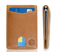 Crafted Charlie The Monroe - Slim Leather Bifold with Movie-Star Charm - RFID Protection, High Card Capacity & Pull Tab Access - Available in Black, Brown & Tan, Camel Tan