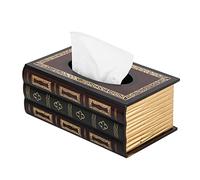 Crafted Classical Retro Wooden Antique Book Tissue Box Cover Rectangular Tissue Holder Dispenser Paper Cover Case Napkin Holder Home Decor for Bathroom Living Room Office car Kitchen (Red)