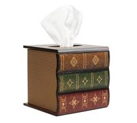 Crafted Classical Retro Wooden Antique Book Tissue Box Cover Square Tissue Holder Dispenser Paper Cover Case Napkin Holder Home Decor for Bathroom Living Room Office car Kitchen (Brown)