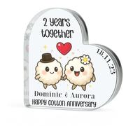Crafted Memories 2nd Anniversary Plaque Gifts for Wife Husband - Happy Anniversary - I Love You Romantic Acrylic Heart Gift for Women Men - 100mm x 100mm Present for Couples First Wedding Anniversary