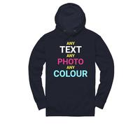 Crafted Memories Personalised Unisex Hoodie | Printed Text & Image | Men's Women's Funny Tee (UK, Alpha, L, Regular, Regular, Oxford Navy, Standard Hoodie)