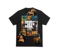 Crafted Memories - Personalised Vice Streets Collage Tee | Add up to 3 Photos | Your Pictures in Iconic Video Game Style | Unisex - Medium Black