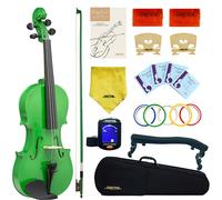Crafteem 4/4 Full Size Fiddle Green Colored Premium Violin Outfit for Beginners Adults Kids With 5 Color Fingering Tape- Handcrafted Student Beginner Violin.(Green, 4/4 Full)