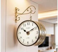 CRAFTEL Classic English Dial Double Sided Station Wall Clock | Both Side English Numerals | Multi-Layer Electroplated | Aluminum Matte Dial | Dial - 10 Inches, Shiny Gold | 365 Days Warranty