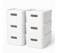 Craftelier - Pack of 6 Stackable Plastic Storage Boxes 5 Litres | Organizer Box with Lid Practical and Sturdy | Wardrobe Organizer | White | Measures 24 x 17 x 12.3 cm