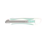 Craftelier - Professional Cutter with Non-Slip Handle, Ergonomic and Grip | Automatic Locking System | Includes 2 Carbon Steel Replacement Blades (SK4) | Size 13.8 cm - White and Turquoise