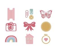 Craftelier - Set of 9 Mini Basic Dies for Any Theme | Includes Paperclip, Butterfly, Loop, Loop, Camera, Tab, Blonde, Frame, Rainbow and House Dies
