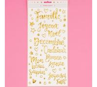 Craftelier - Stickers of Puffy Phrases and Illustrations in French for Decorations in Christmas Projects of Crafts and Scrap | Collection All You Need is Christmas | Gold Foil Finish