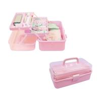 Craftelier - Storage case with 3 trays, closure and handle for materials and tools for scrapbooking and other crafts | Approximate size 32 x 13.5 x 18.5 cm - Pink
