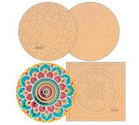 Craftella Lippan Art Mandala DIY Kit, 3 MDF Boards with Pre-Marked Designs, Round and Square Shapes