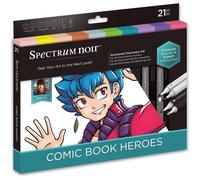 Crafter’s Companion Manga & Comic Book Heroes Adult Colouring & Art Kit - Spectrum Noir Pens, Art Liners & Printed Sheets