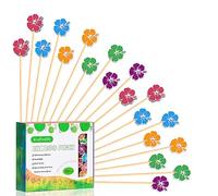 Crafterlife 100pcs Hawaiian Hibiscus Flower Cocktail Sticks Picks Long Fruit Sticks Charcuterie Skewers, Made of Bamboo Wood, for Summer Hawaii Luau Tropical Theme Party Decoration