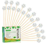 Crafterlife Snowflakes Cocktail Picks, Long Food Toothpicks Fruit Sticks Sandwich Appetizer Charcuterie Skewers, Made of Bamboo Wood, for Winter Snow White Snowflakes 4.7 Inch, 100 Count