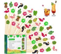 Crafterlife Tropical Cocktail Picks 5" Hawaiian Theme Hibiscus Flamingo Decorative Toothpicks Fruit Dessert Sticks Food Appetizer Skewer for Drinks Beach Luau Decoration Summer Themed Party Supplies