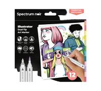 Crafter's Companion Spectrum Noir Illustrator Twin Tip Blendable Alcohol Based Markers - Pack of 12 - Essential Illustration