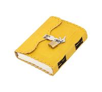 Craftezo Leather Journal with lock and key, Writing Pad Blank Notebook Handmade Notepad Men & Women Unlined Paper Best Present Art Sketchbook Travel Diary To Write Book Of Shadow (Yellow Ruled)