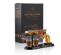 CRAFTGEN Revolver Gun Whiskey Decanter Set with 2 Bullet Glasses - Unique Gift for Dads Men, Fun Party Accessories, Pistol Liquor Dispenser for Bourbon and Tequila, CG_006